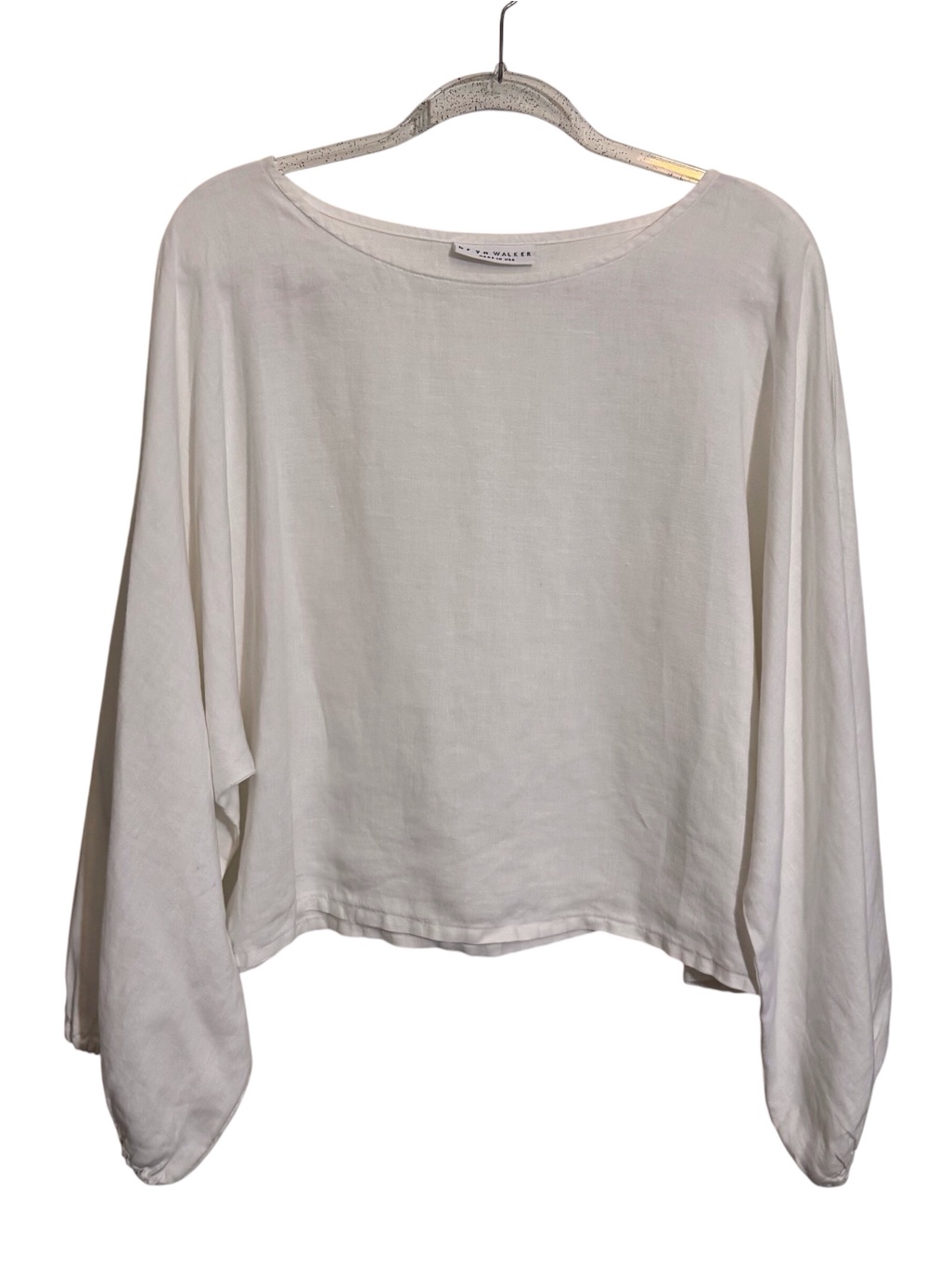Bryn Walker Size Medium White Linen Lagenlook Top Long Sleeve Blouse Beach